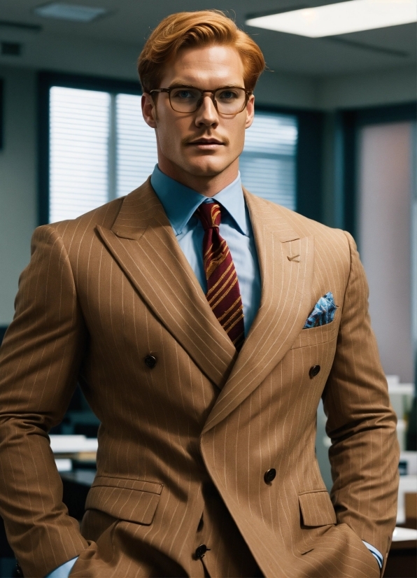 Glasses, Suit Trousers, Dress Shirt, Vision Care, Human, Tie