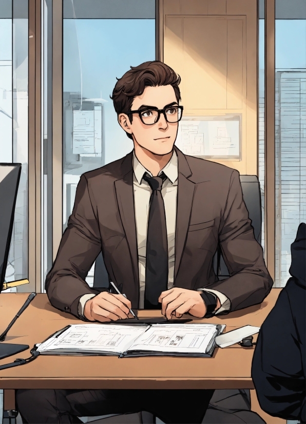 Glasses, Vision Care, Table, Tie, Window, Gesture