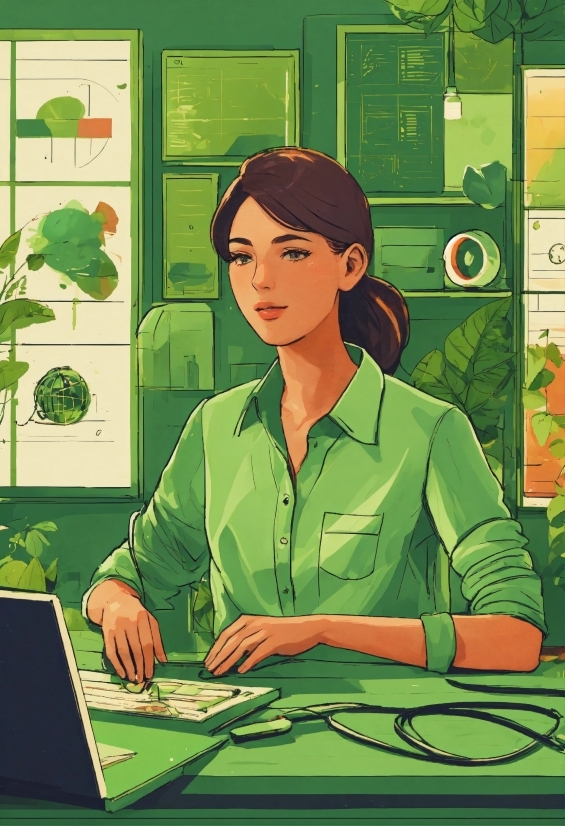 Green, Organism, Sleeve, Laptop, Adaptation, Illustration