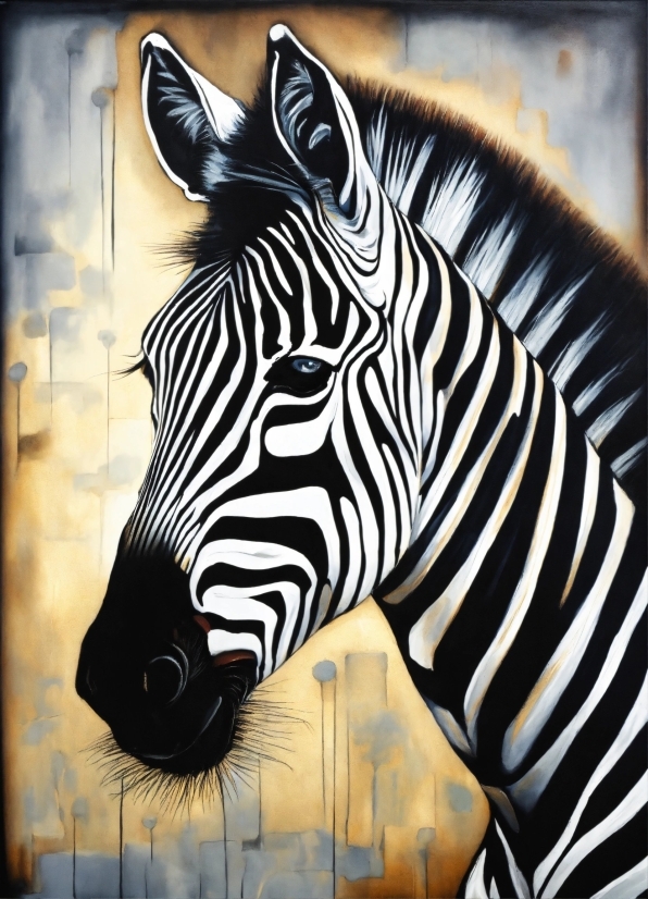 Hair, Zebra, Head, Painting, Terrestrial Animal, Art