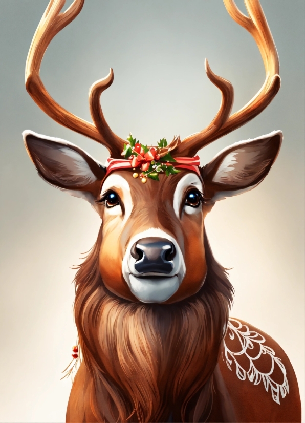 Head, Deer, Natural Material, Orange, Fawn, Horn