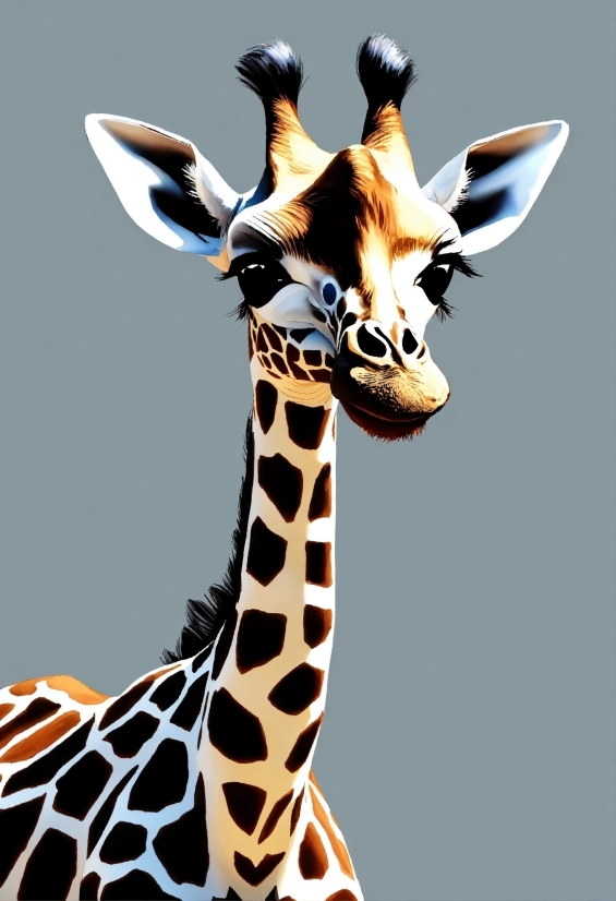 Head, Giraffe, Giraffidae, White, Black, Neck