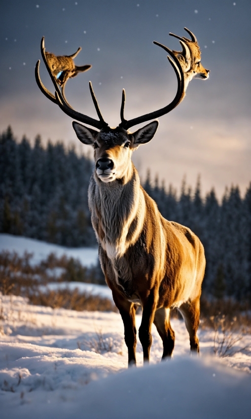 Head, Sky, Light, Elk, Nature, Barren Ground Caribou