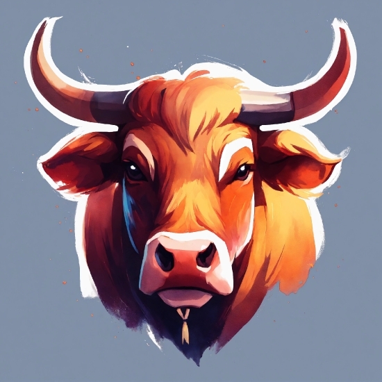 Head, Working Animal, Orange, Art, Bull, Horn