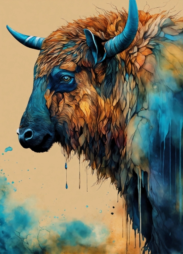Jaw, Working Animal, Bull, Art, Horn, Paint