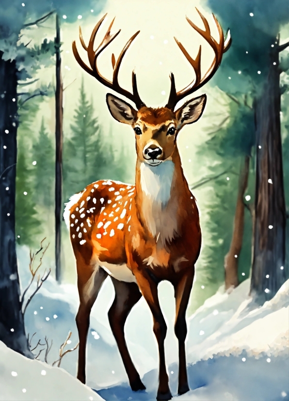 Light, Deer, Snow, Elk, Fawn, Reindeer