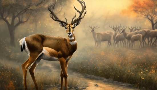 Light, Elk, Nature, Plant, Deer, Organism