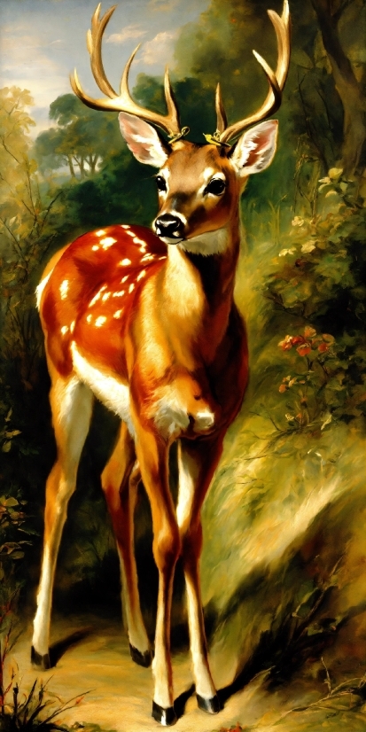 Light, Nature, Deer, Painting, Organism, Art
