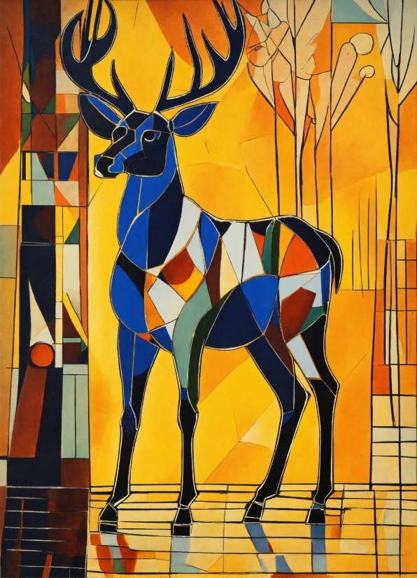 Organism, Deer, Painting, Fawn, Rectangle, Art