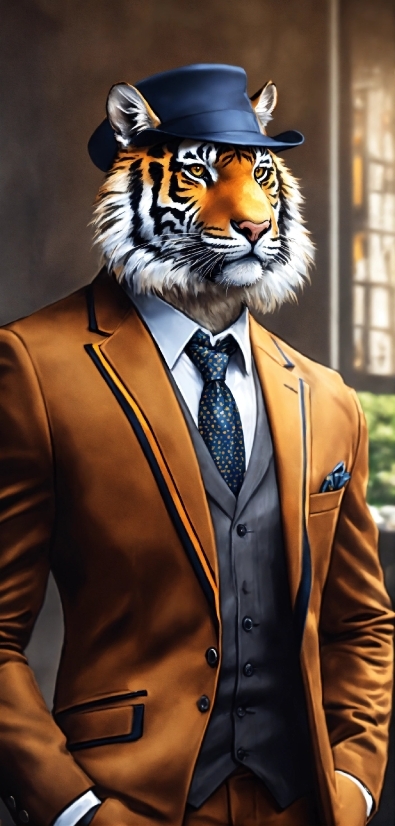 Outerwear, Bengal Tiger, Felidae, Tie, Dress Shirt, Tiger