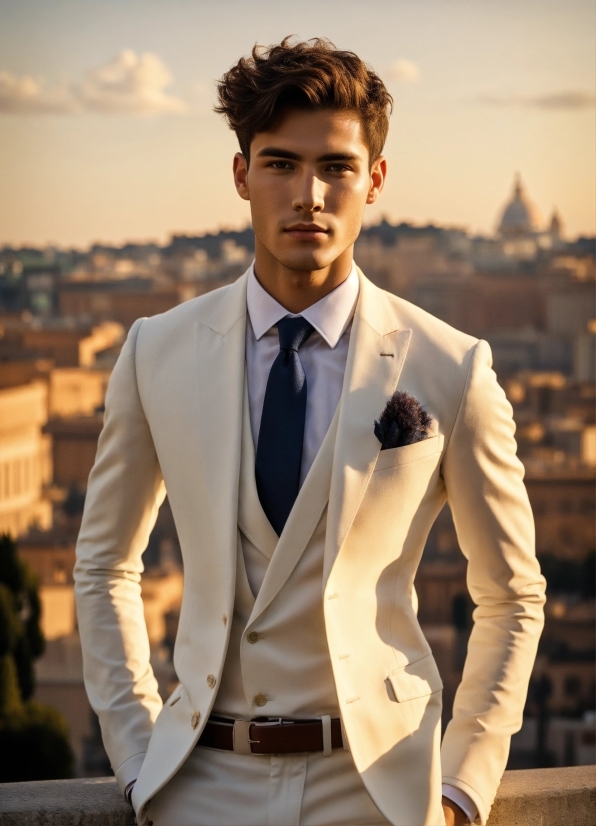 Outerwear, Hairstyle, White, Sky, Dress Shirt, Neck