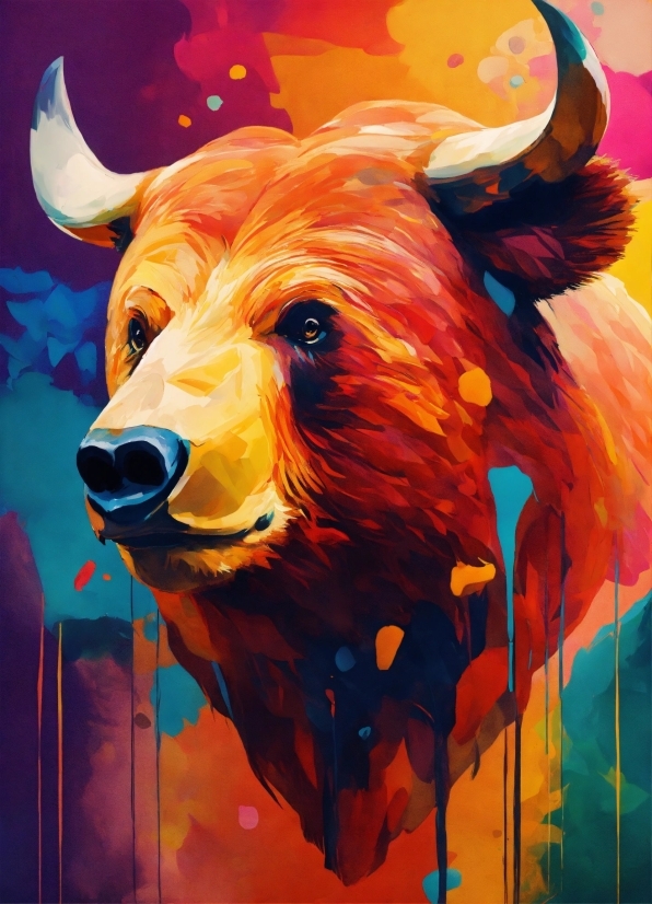 Paint, Orange, Art, Carnivore, Working Animal, Bull