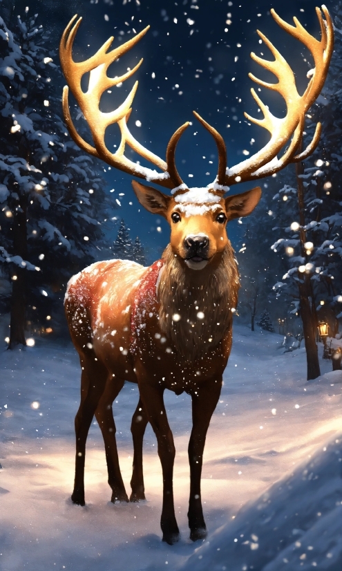 Photograph, Light, Elk, Nature, Deer, Snow
