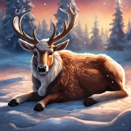 Photograph, Light, Nature, Deer, Snow, Horn