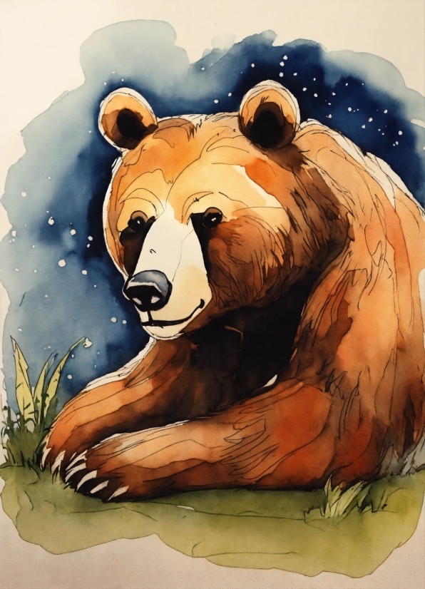 Plant, Carnivore, Brown Bear, Organism, Grizzly Bear, Painting
