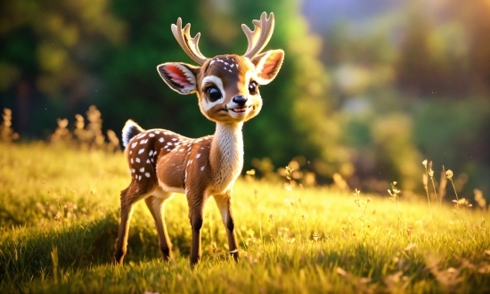 Plant, Deer, Natural Landscape, Happy, Grass, Fawn