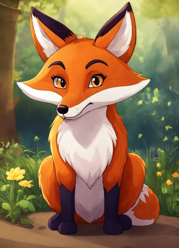 Plant, Vertebrate, Red Fox, Cartoon, Orange, Mammal