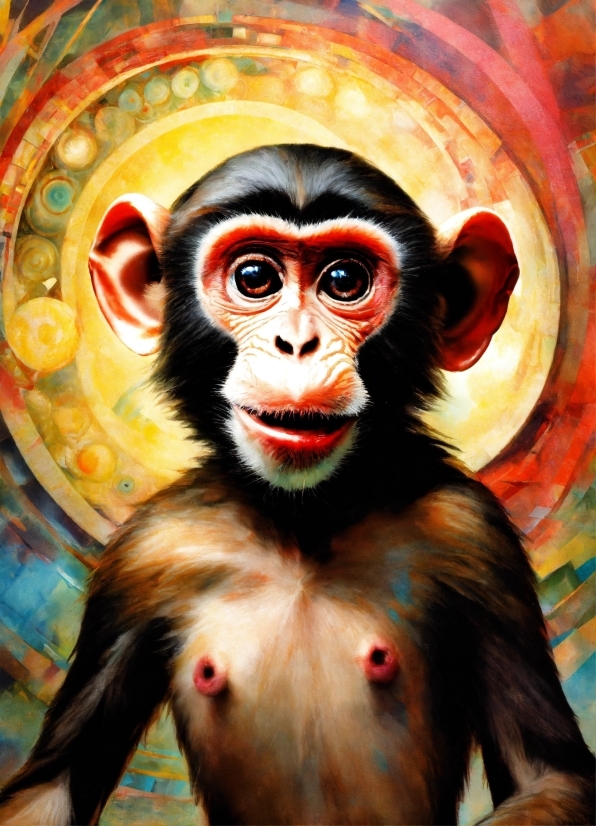 Primate, Temple, Terrestrial Animal, Snout, Art, Closeup