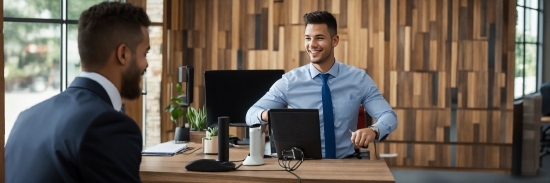 Property, Table, Smile, Dress Shirt, Output Device, Computer