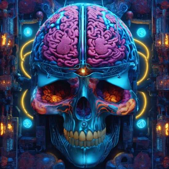 Purple, Bone, Organism, Art, Skull, Electric Blue