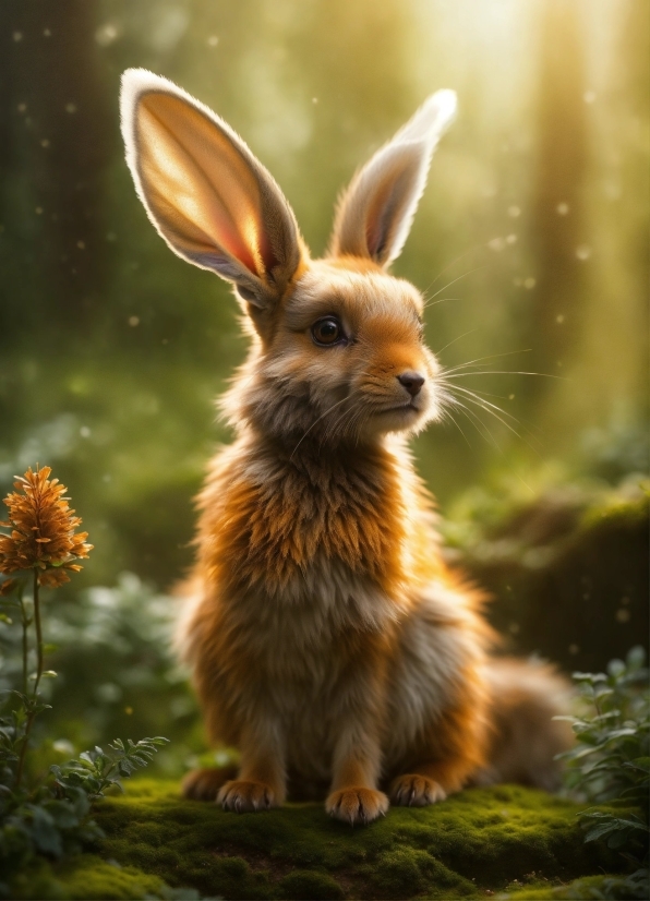 Rabbit, Plant, Natural Environment, Organism, Sunlight, Ear