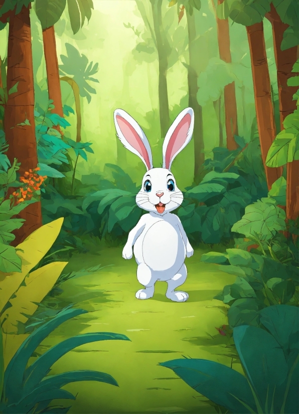 Rabbit, Plant, Organism, Cartoon, Rabbits And Hares, Grass
