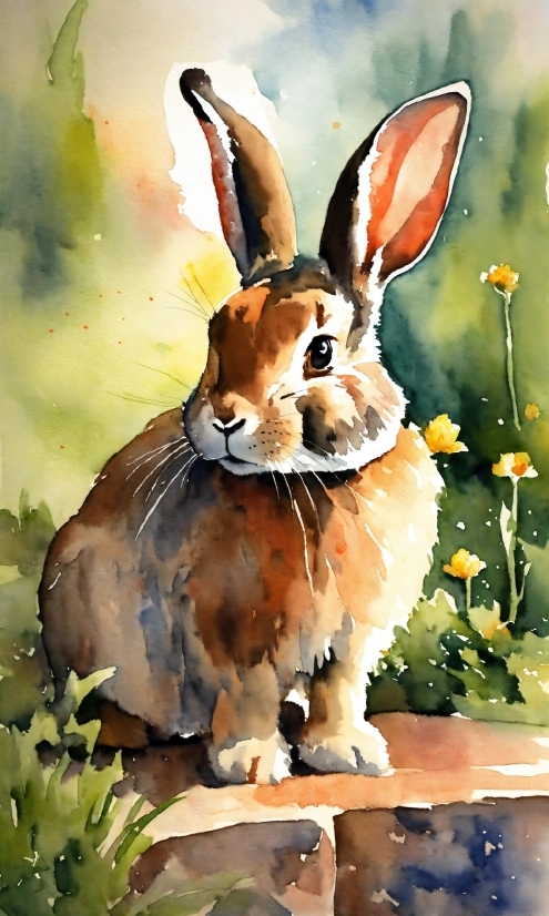 Rabbit, Plant, Rabbits And Hares, Painting, Hare, Art