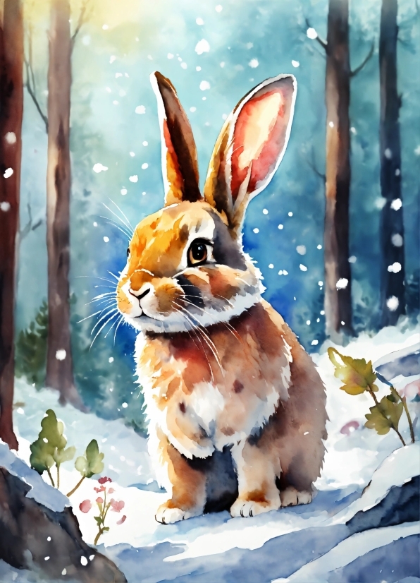 Rabbit, Snow, Cartoon, Rabbits And Hares, Painting, Art