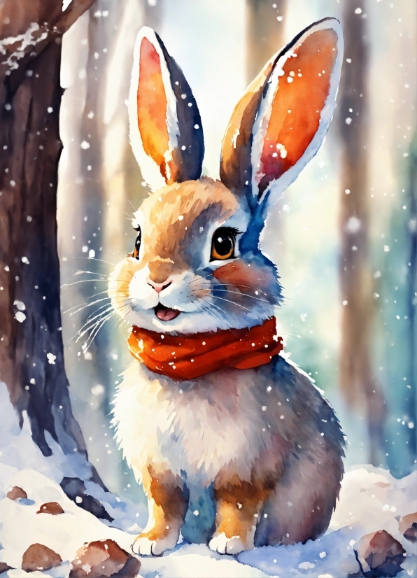 Rabbit, Snow, Organism, Rabbits And Hares, Whiskers, Fawn