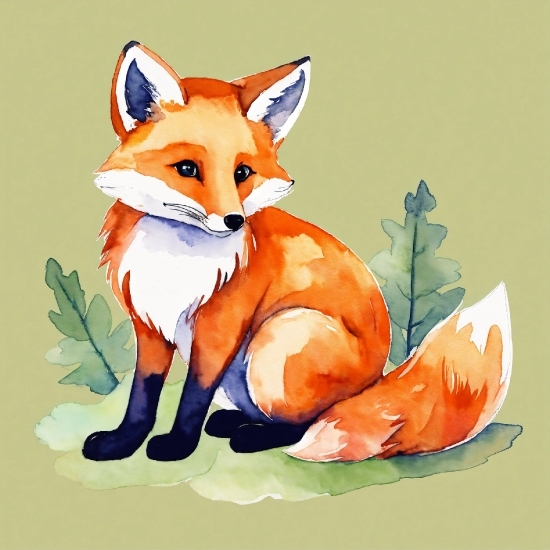 Red Fox, Painting, Art, Carnivore, Cartoon, Fawn