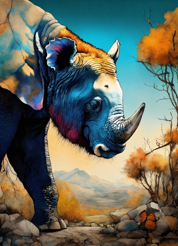 Rhinoceros, Plant, Black Rhinoceros, Paint, Art, Painting