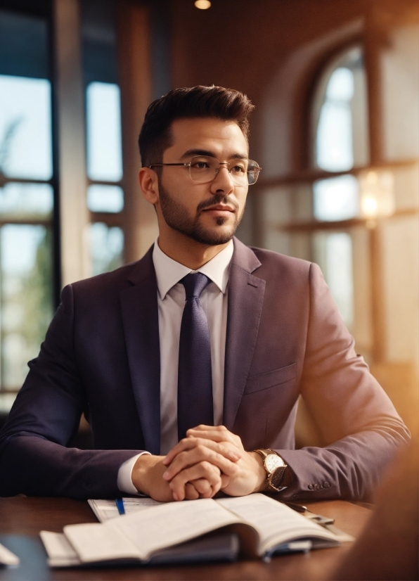Shape In Visual Arts, Forehead, Glasses, Dress Shirt, Tie, Table