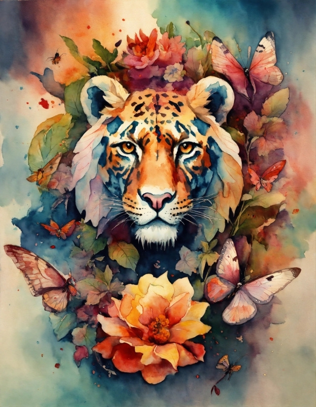 Siberian Tiger, Bengal Tiger, Plant, Paint, Painting, Organism