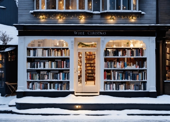Snow, Window, Building, Shelf, Shelving, Retail