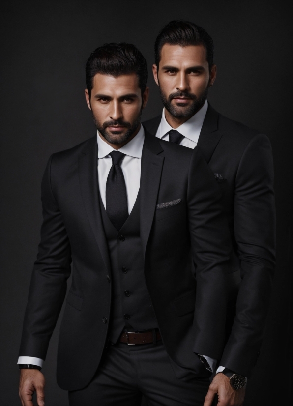 Suit Trousers, Dress Shirt, Beard, Black, Flash Photography, Sleeve