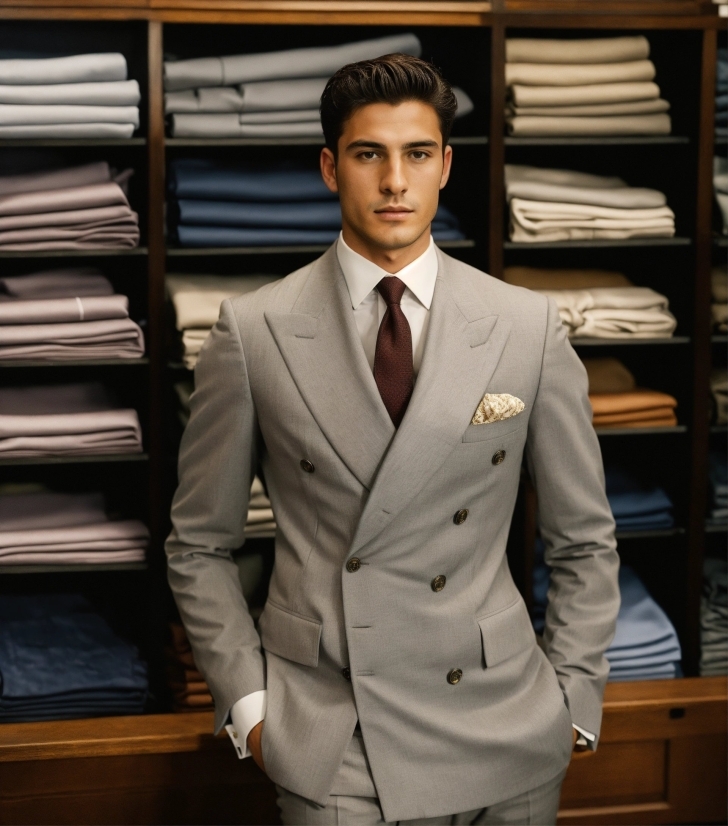 Suit Trousers, Dress Shirt, Neck, Sleeve, Tie, Grey
