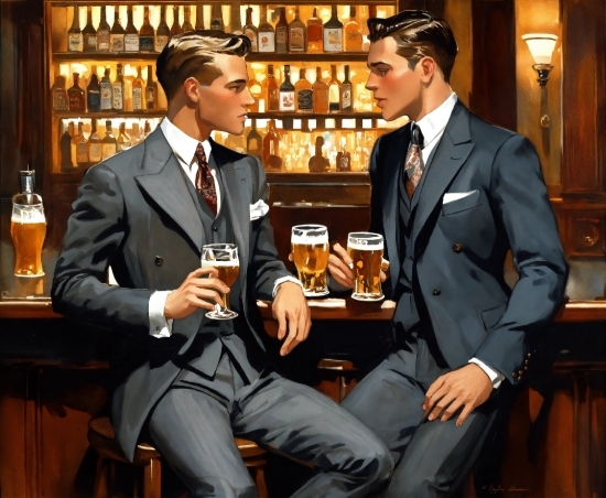 Suit Trousers, Tie, Coat, Drinking Establishment, Collar, Suit