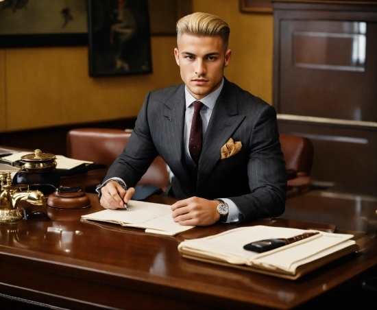 Table, Dress Shirt, Tie, Sleeve, Collar, Suit