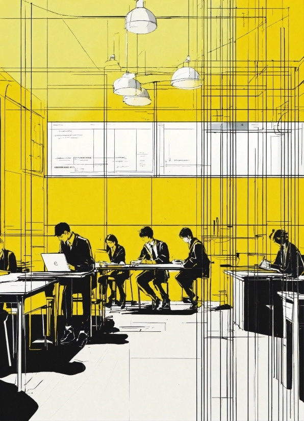 Table, Yellow, Architecture, Line, Chair, Art