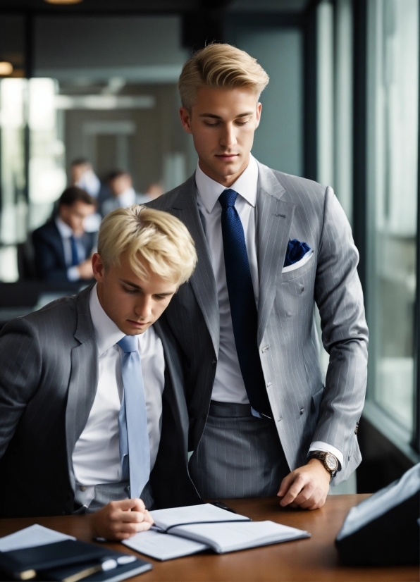 Tie, Dress Shirt, Sleeve, Collar, Suit, Table