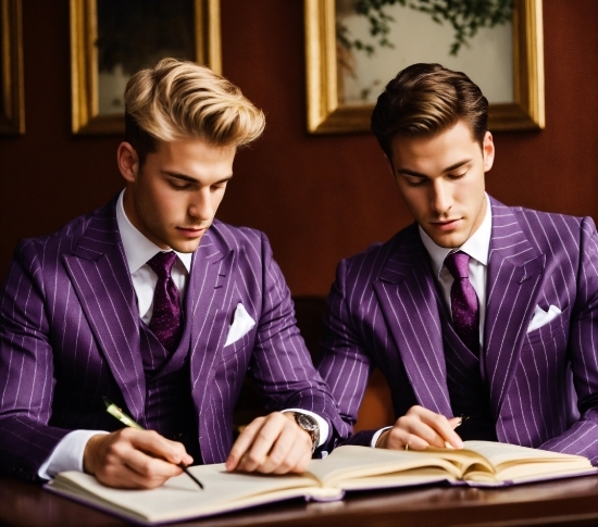 Tie, Table, Purple, Gesture, Happy, Formal Wear