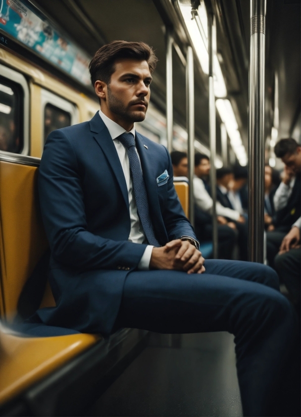 Train, Dress Shirt, Automotive Design, Tie, Collar, Suit