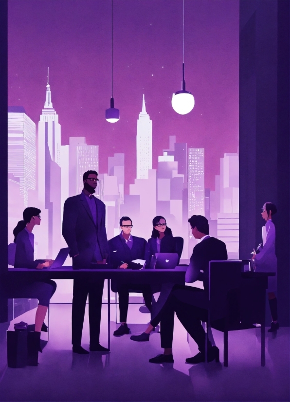 Trousers, Purple, Skyscraper, Building, Lighting, Table