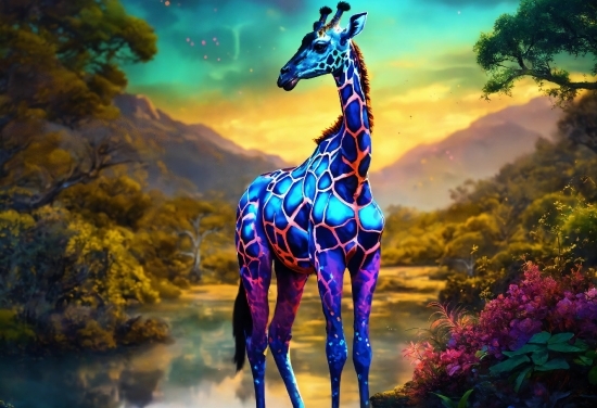Water, Giraffe, Giraffidae, Plant, Light, Sky
