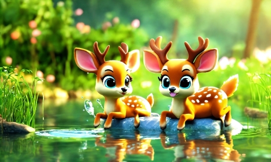 Water, Toy, Green, Organism, Happy, Fawn