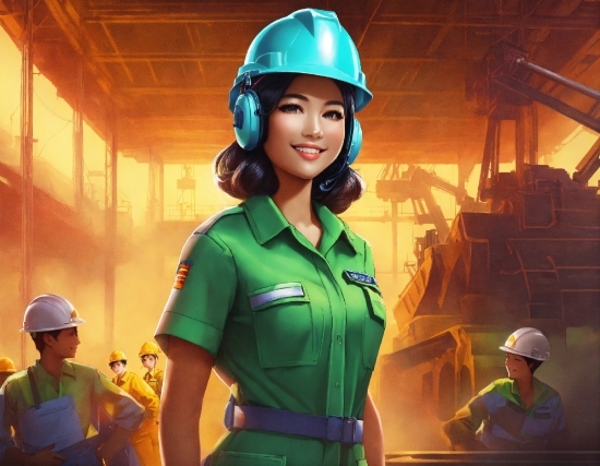 Workwear, Helmet, Green, Hard Hat, Gesture, Military Uniform