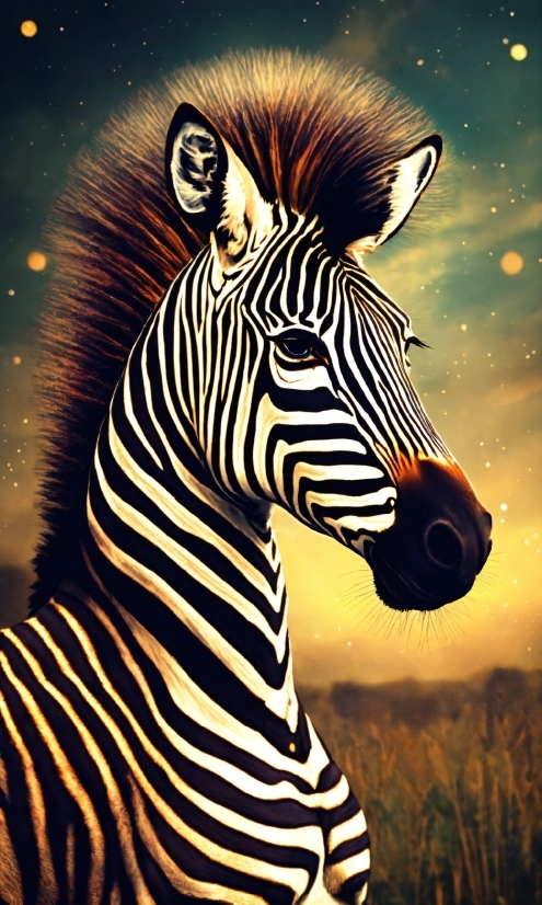 Zebra, Natural Environment, Neck, Organism, Painting, Art