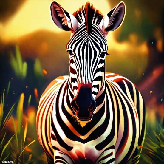 Zebra, Nature, Art, Fawn, Grass, Terrestrial Animal