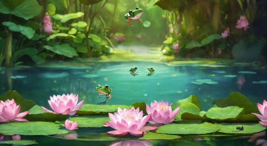 Flower, Water, Plant, Green, Plant Community, Lotus