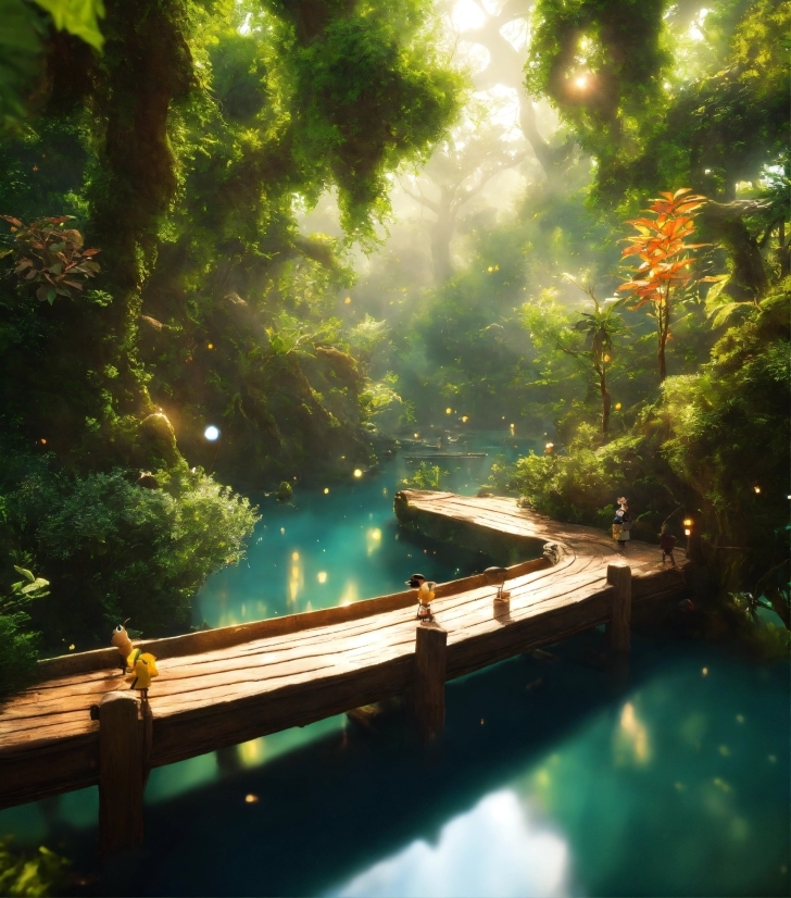 Generated By Dall E, Water, Light, Green, Plant, Natural Landscape